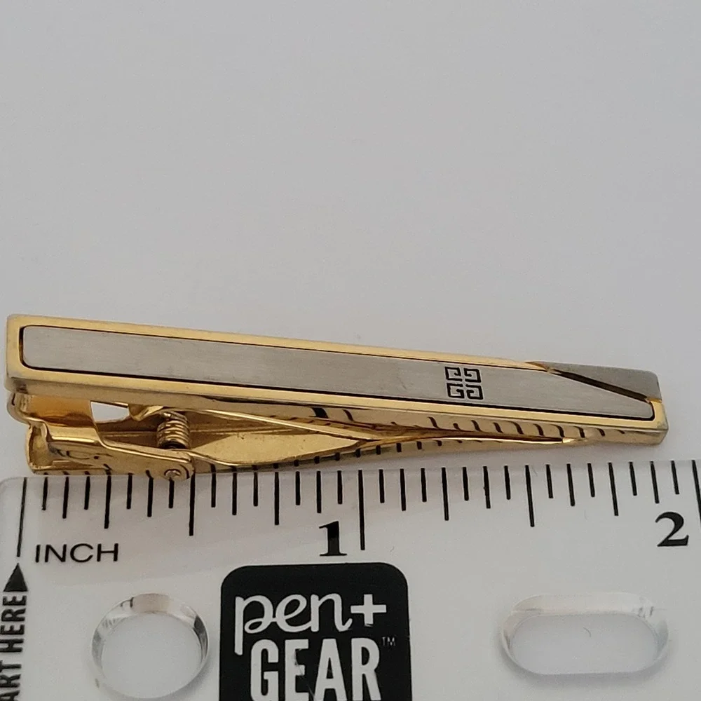 Givenchy Vintage Tie Clip Gold Silver Tone 4G Logo Designer Mens Accessory
